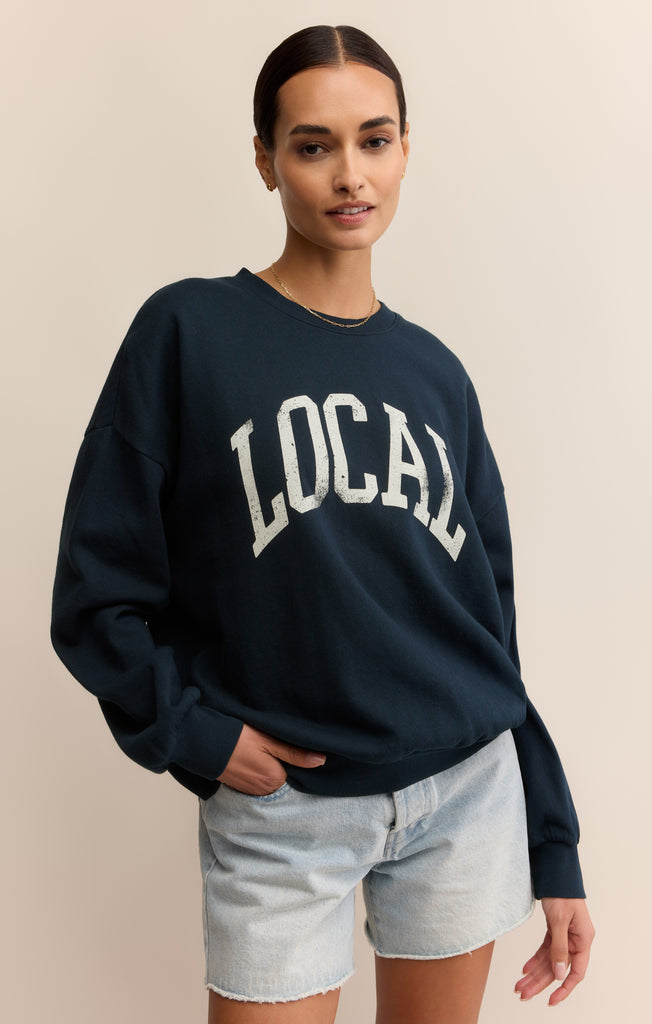 【WAAC】Women Loose Fit Crewneck Pullover /追跡付 Z Supply Coastal Sunday Sweatshirt - Worn Blue - BHI