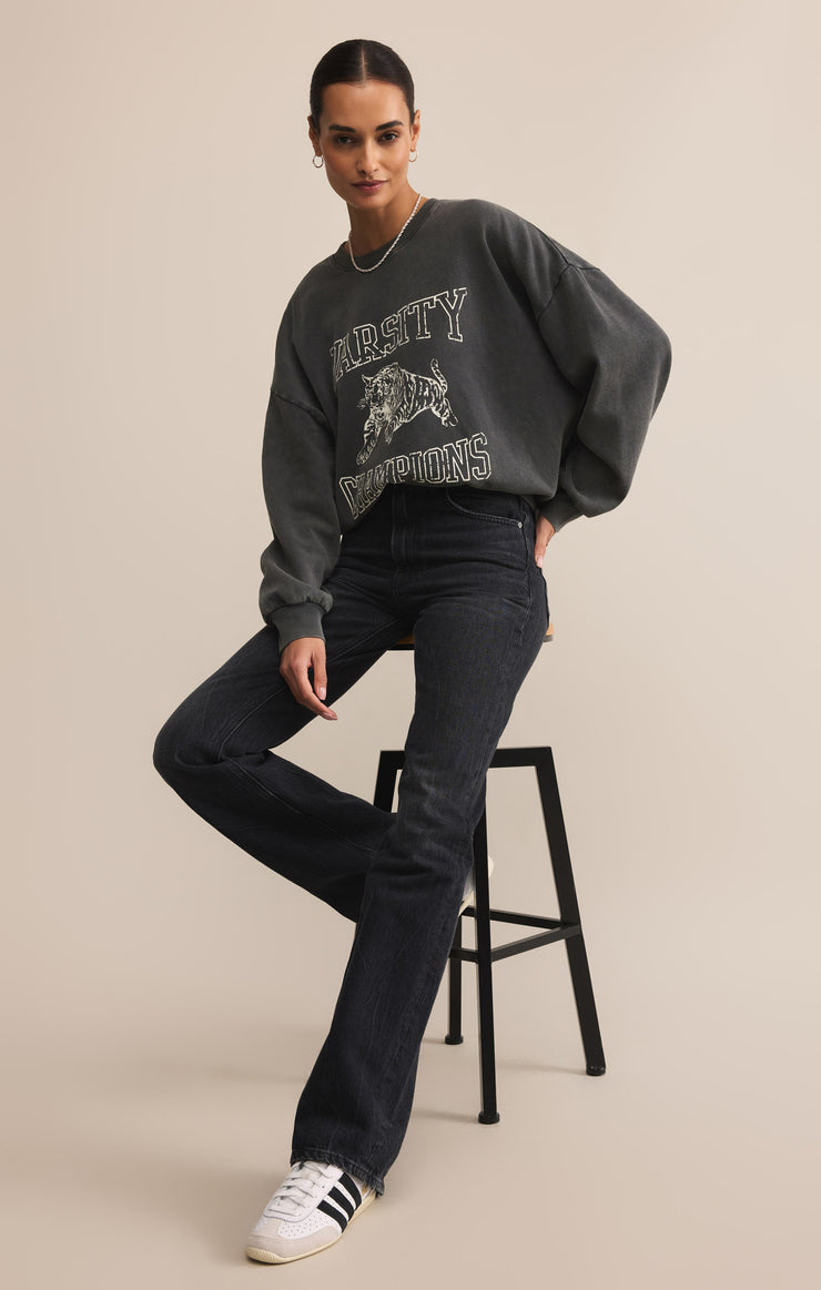 Tops Varsity Sunday Sweatshirt Black Sand