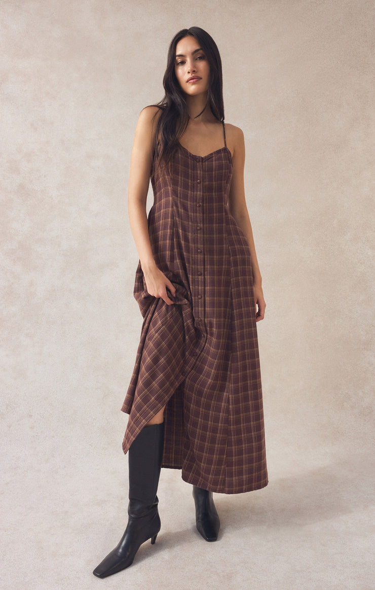 Dresses Angel Eyes Plaid Midi Dress Chocolate Cherry