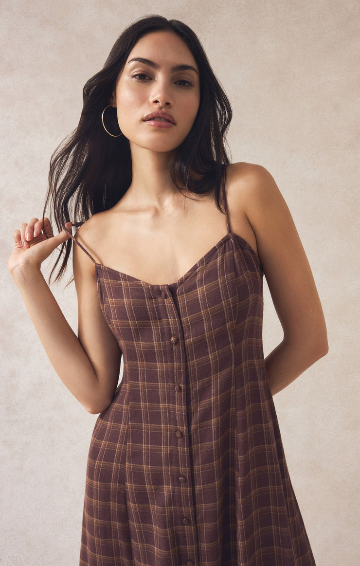 Dresses Angel Eyes Plaid Midi Dress Chocolate Cherry