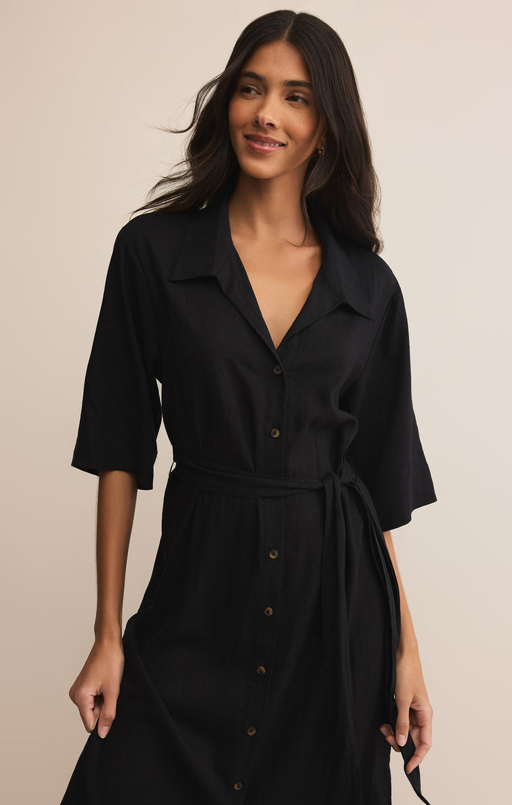Dresses Brise Linen Midi Shirt Dress Black