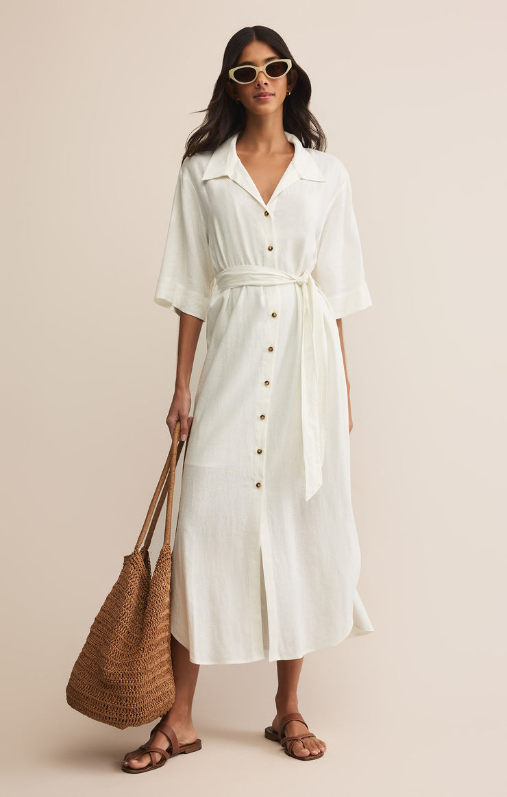 Dresses Brise Linen Midi Shirt Dress White