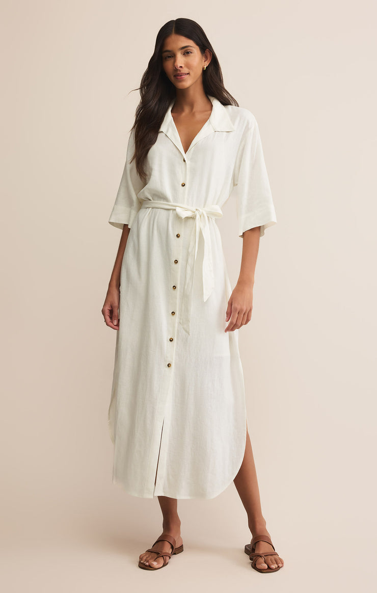 Dresses Brise Linen Midi Shirt Dress White