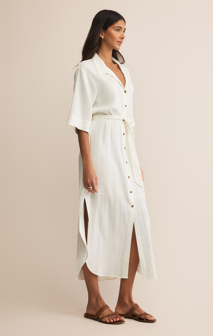 Dresses Brise Linen Midi Shirt Dress White