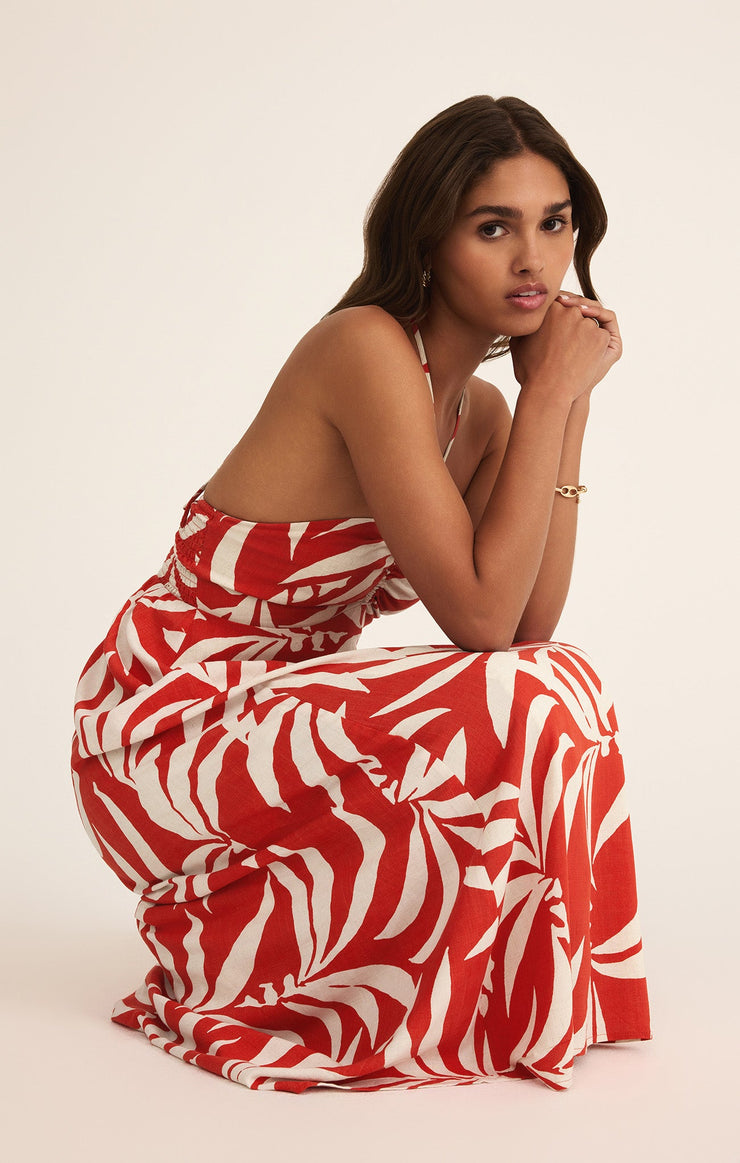 Dresses Elodi Palm Floral Midi Dress Cabana Red