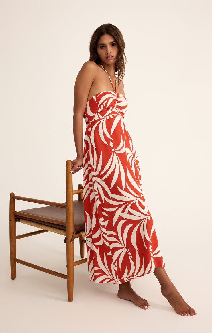 Dresses Elodi Palm Floral Midi Dress Cabana Red
