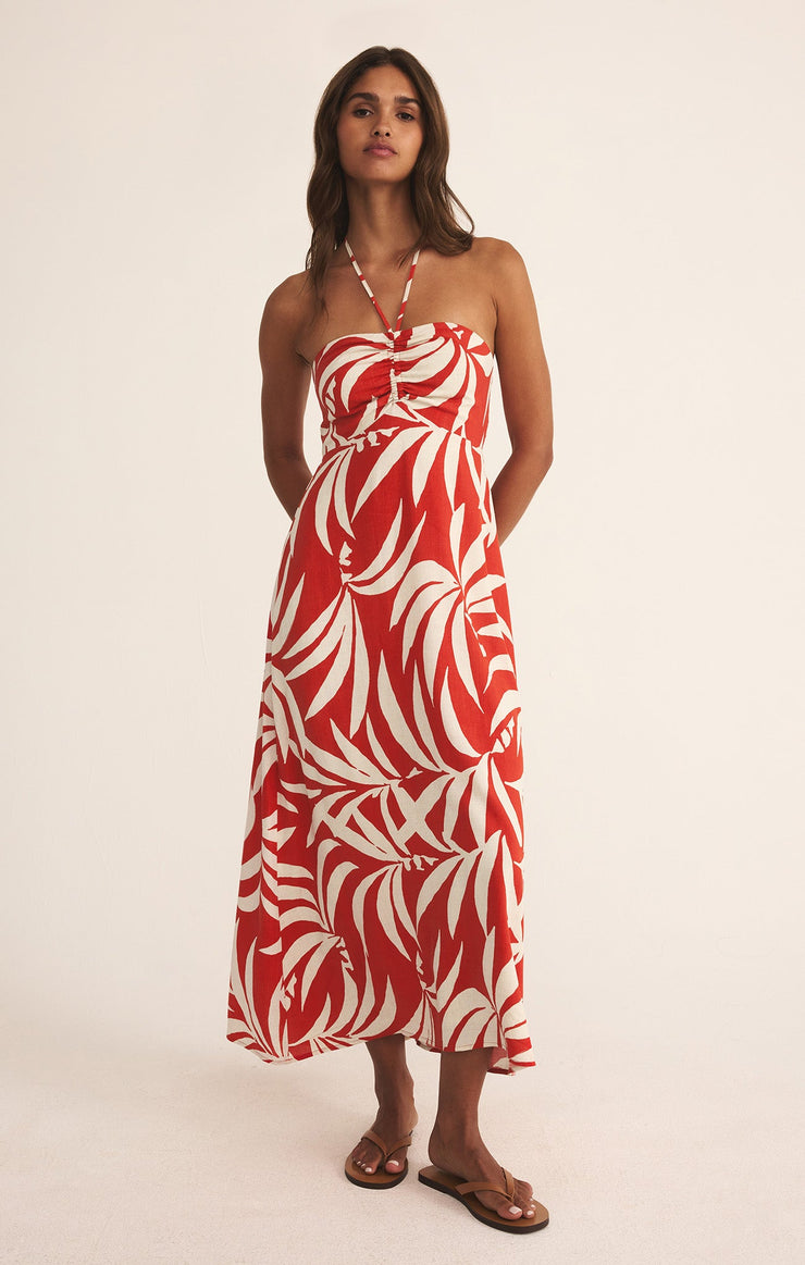 Dresses Elodi Palm Floral Midi Dress Cabana Red