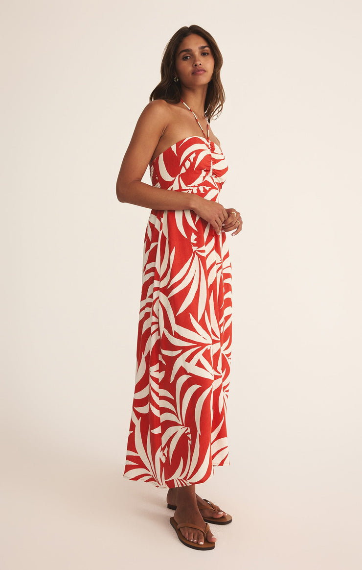 Dresses Elodi Palm Floral Midi Dress Cabana Red