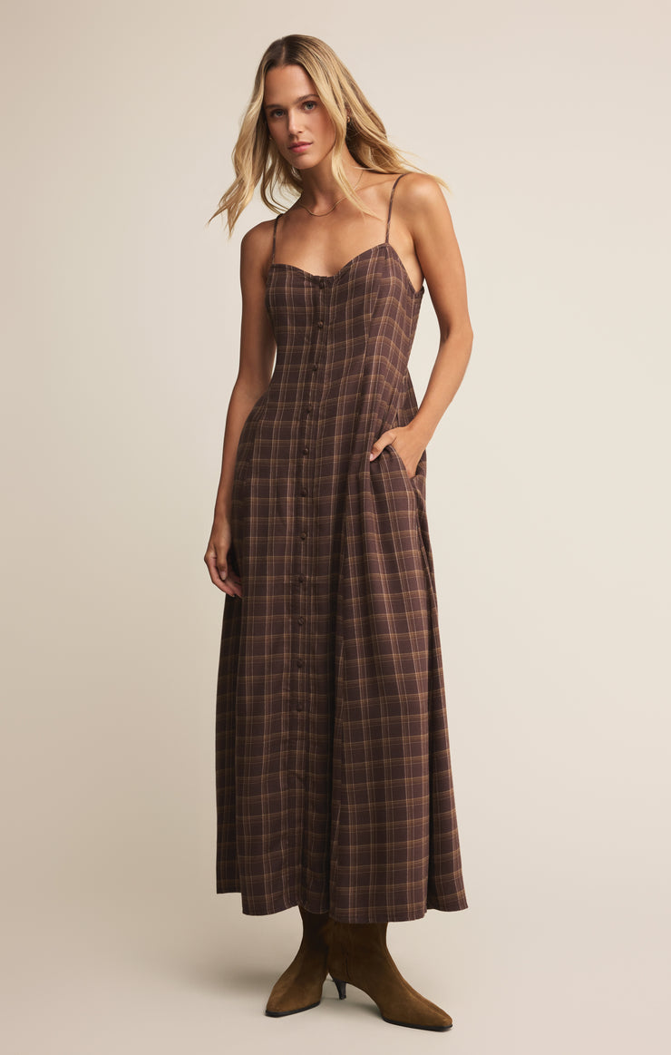 Dresses Angel Eyes Plaid Midi Dress Chocolate Cherry