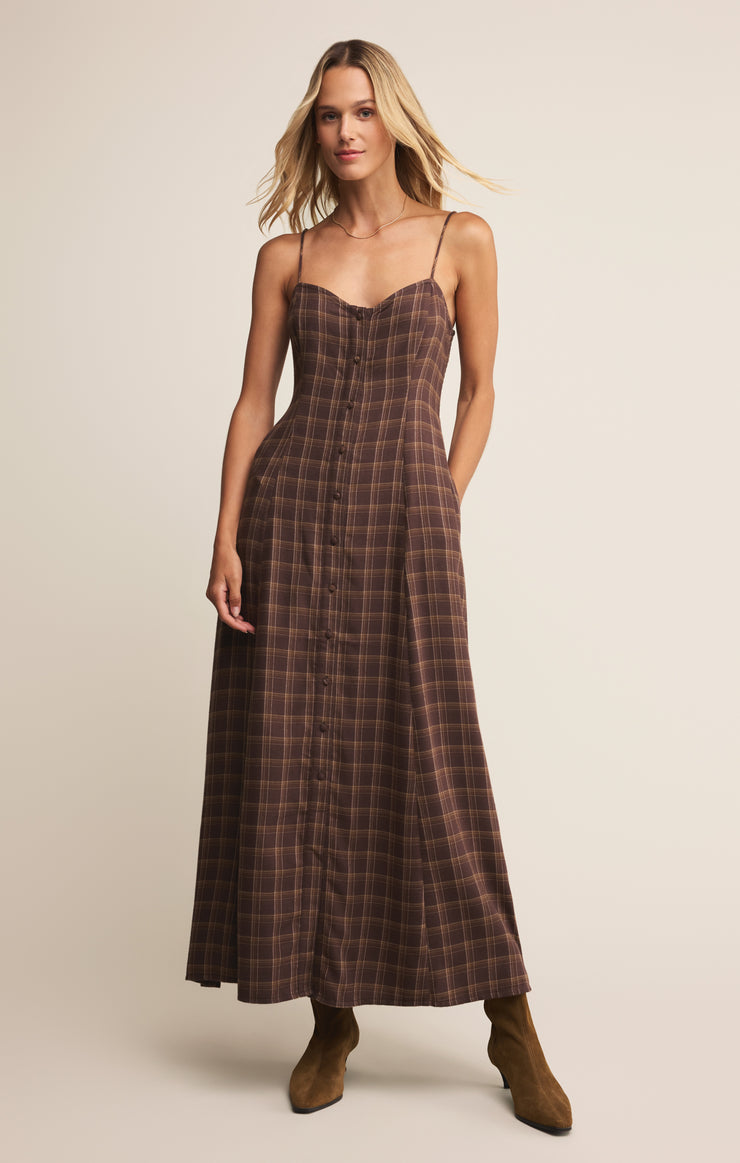 Dresses Angel Eyes Plaid Midi Dress Chocolate Cherry