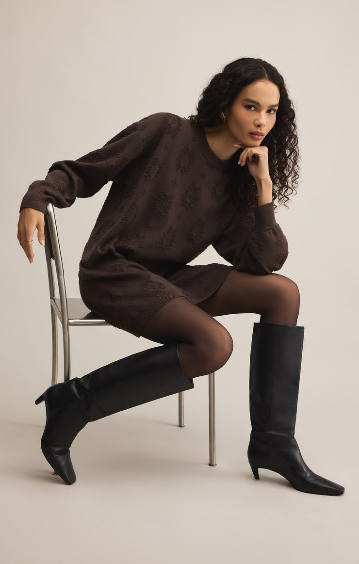 Dresses Amina Jacquard Sweater Dress Chocolate Brown