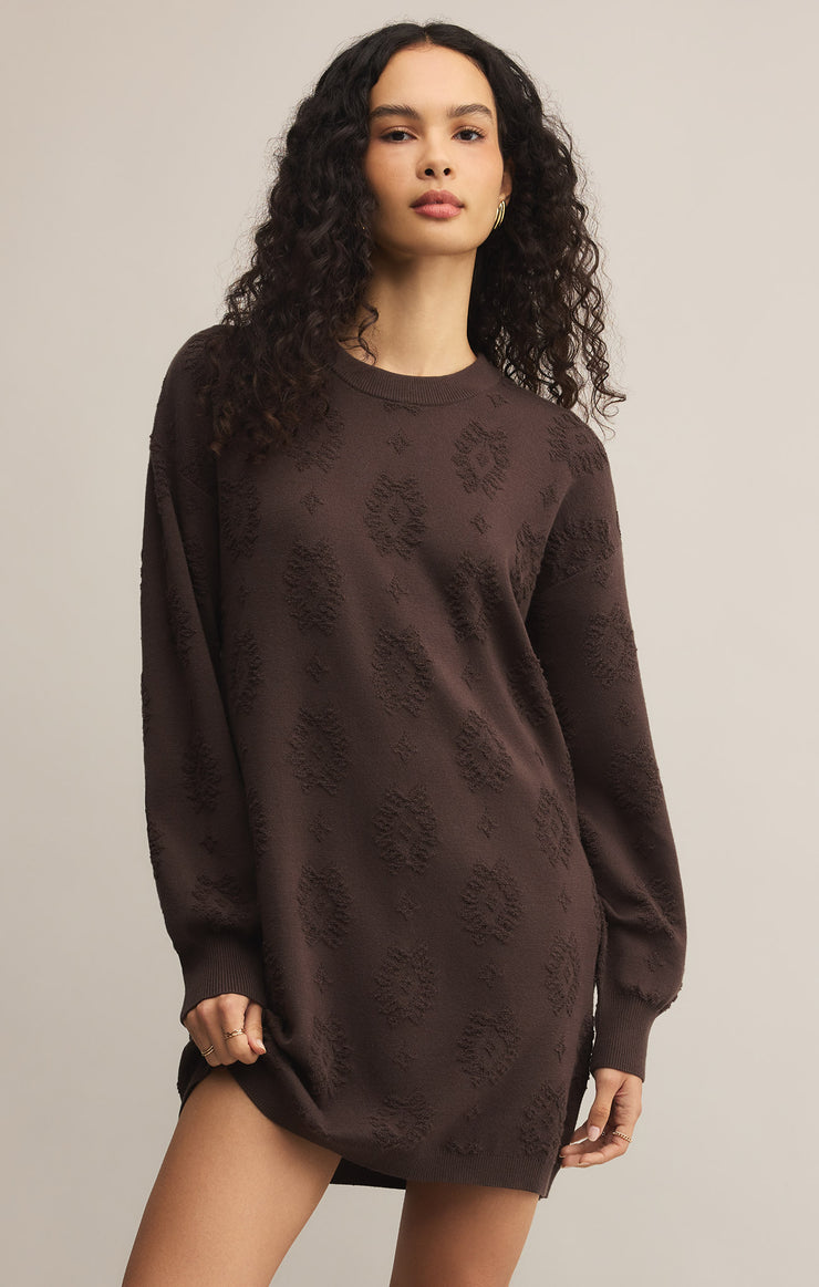Dresses Amina Jacquard Sweater Dress Chocolate Brown