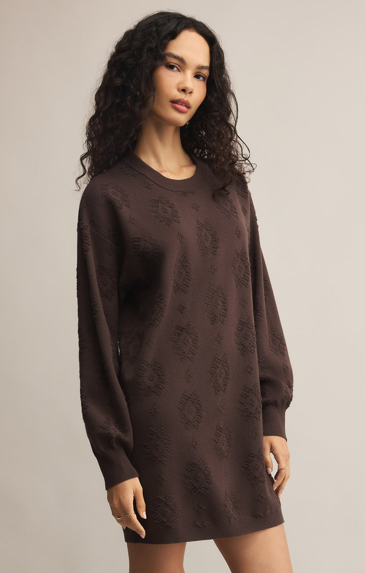 Dresses Amina Jacquard Sweater Dress Chocolate Brown