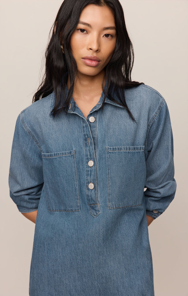 denim shirt dress for ladies Z Supply Lucie Dreamstate / Medium black sequin mini blue dress sequins Light Color:Iron Gray Feature with unique design