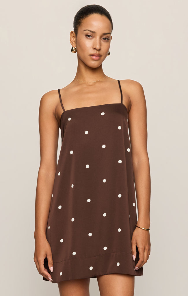 Z SUPPLY Women's Maude Satin Dot Mini Dress, Chocolate Cherry
