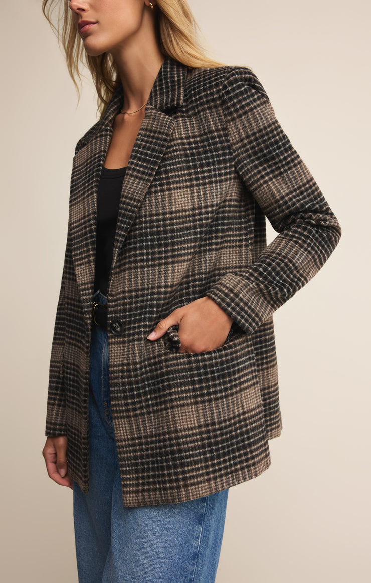 Jackets Kingston Relaxed Plaid Blazer Latte