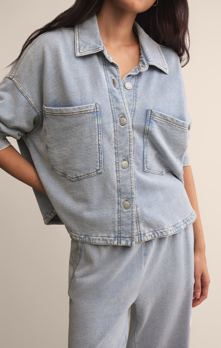 Jackets All Day Cropped Knit Denim Jacket All Day Cropped Knit Denim Jacket