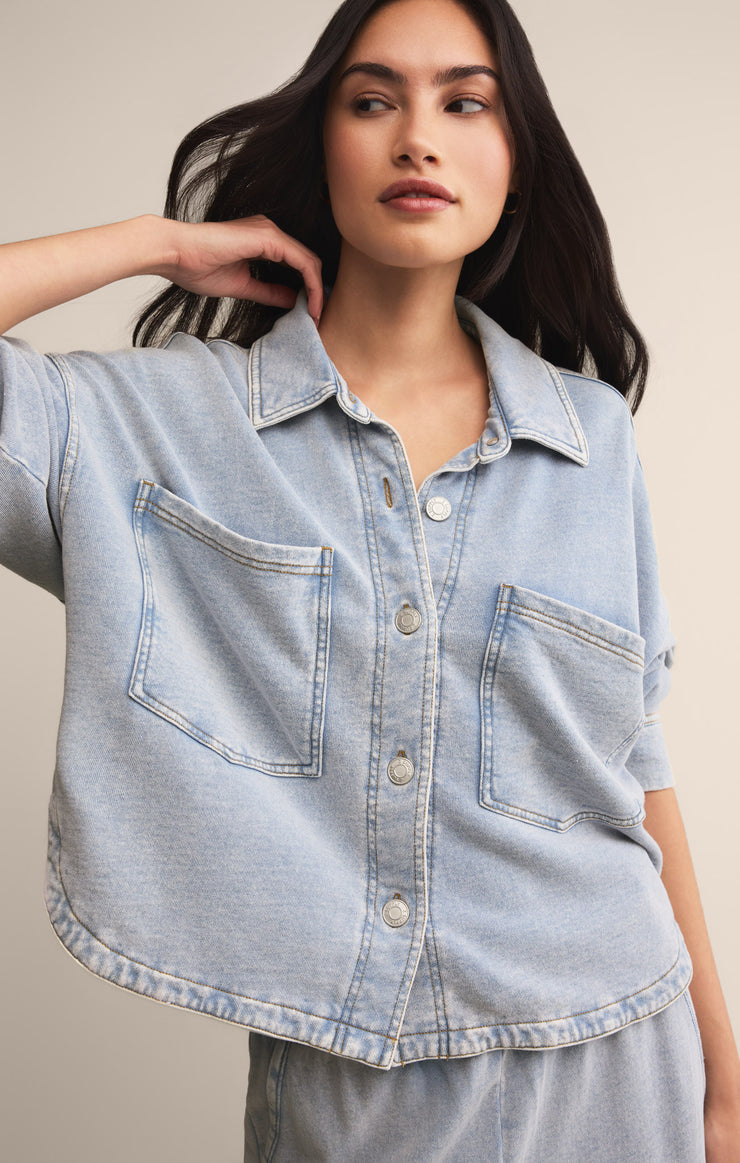 Jackets All Day Cropped Knit Denim Jacket Washed Indigo