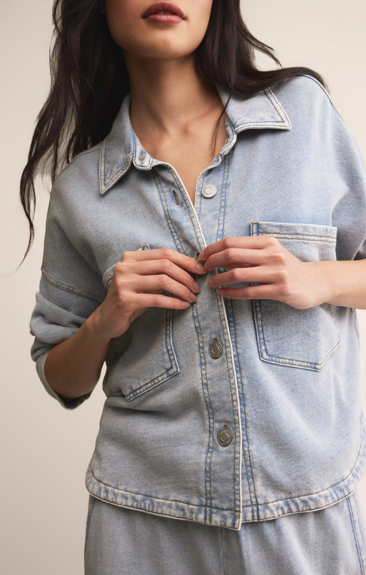 Jackets All Day Cropped Knit Denim Jacket Washed Indigo