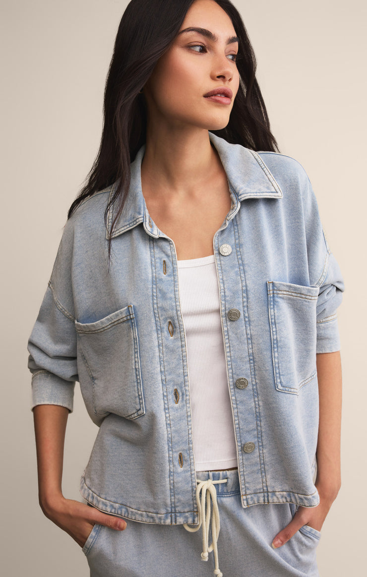 Jackets All Day Cropped Knit Denim Jacket All Day Cropped Knit Denim Jacket