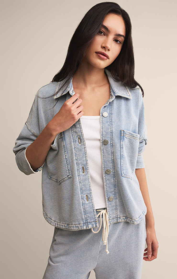 Jackets All Day Cropped Knit Denim Jacket Washed Indigo