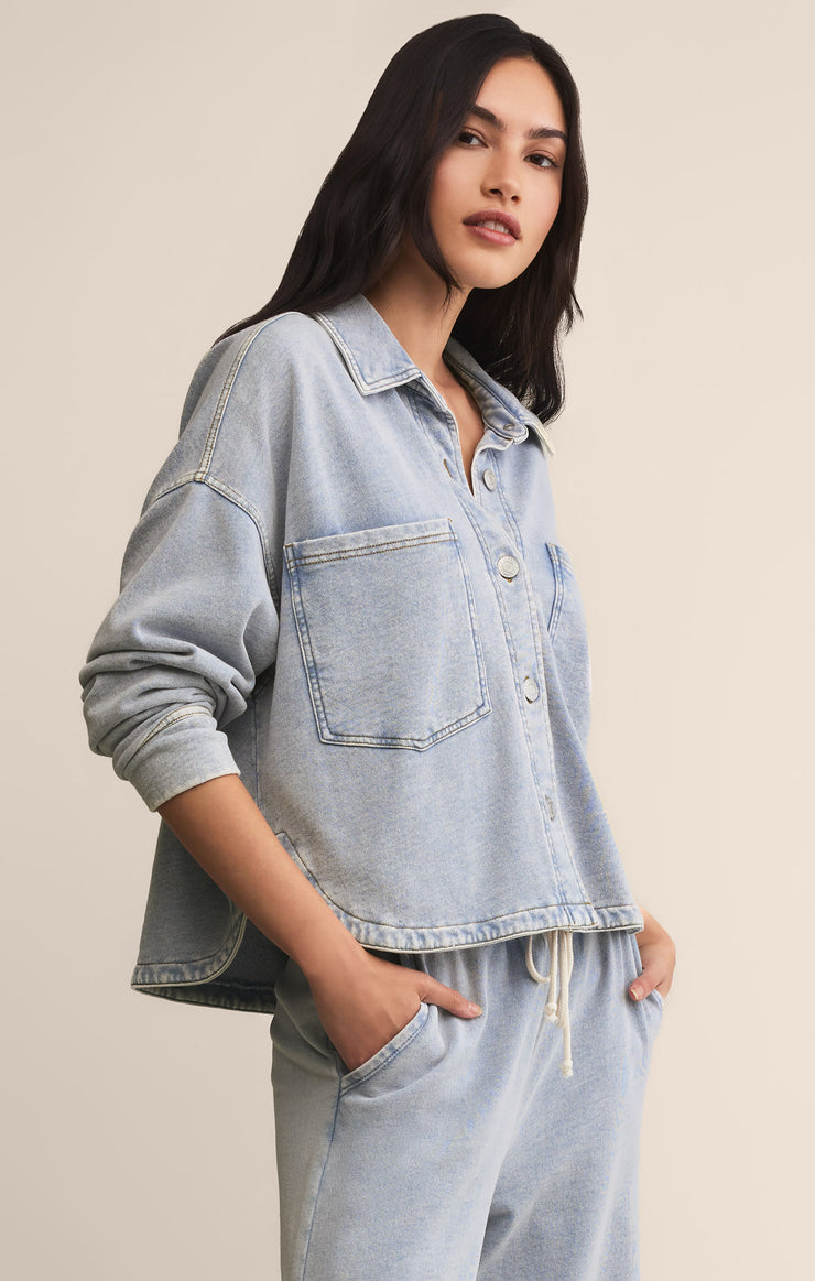 Jackets All Day Cropped Knit Denim Jacket Washed Indigo