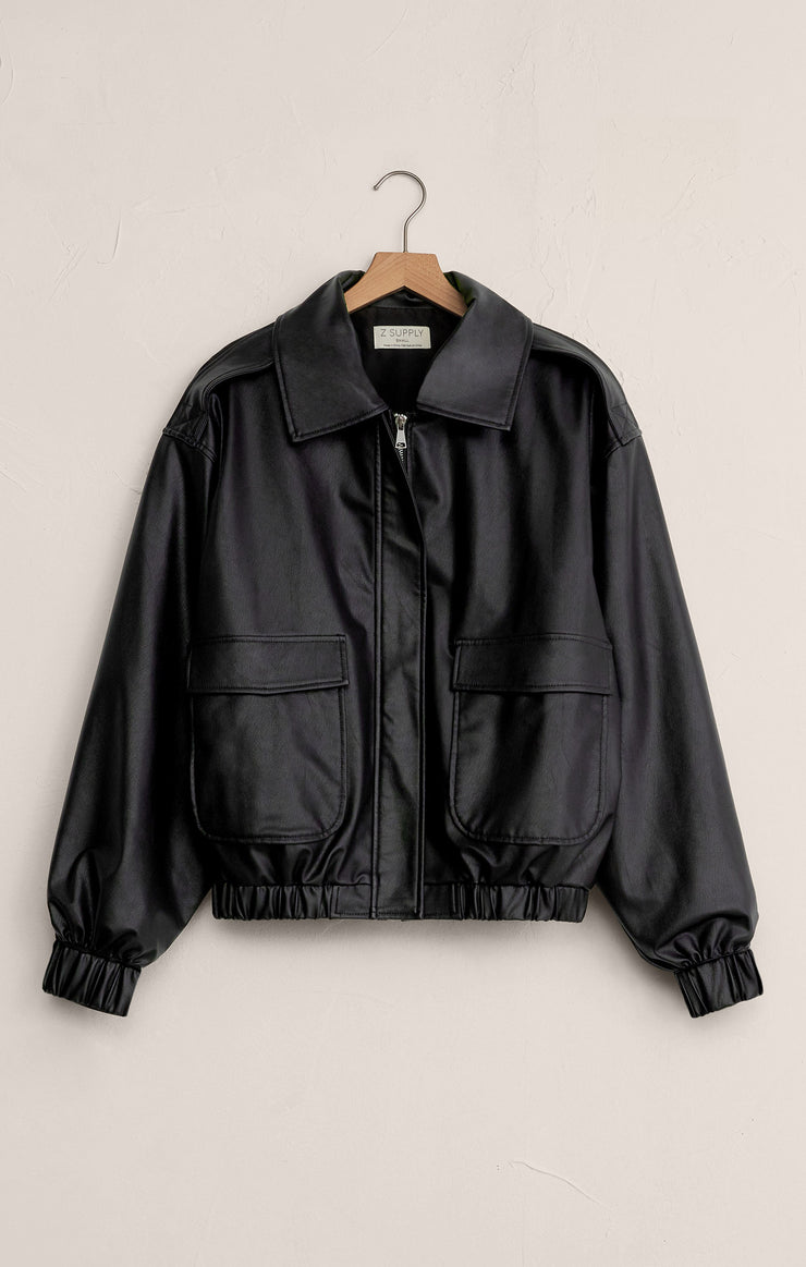 Jackets Idols Faux Leather Bomber Jacket Black