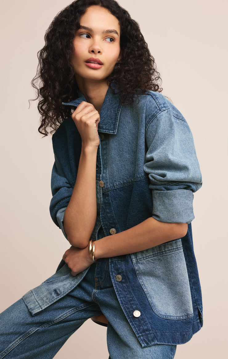 Jackets On The Road Color Block Chore Jacket Mixed Indigo