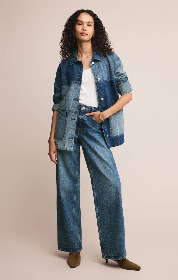 Jackets On The Road Color Block Chore Jacket Mixed Indigo