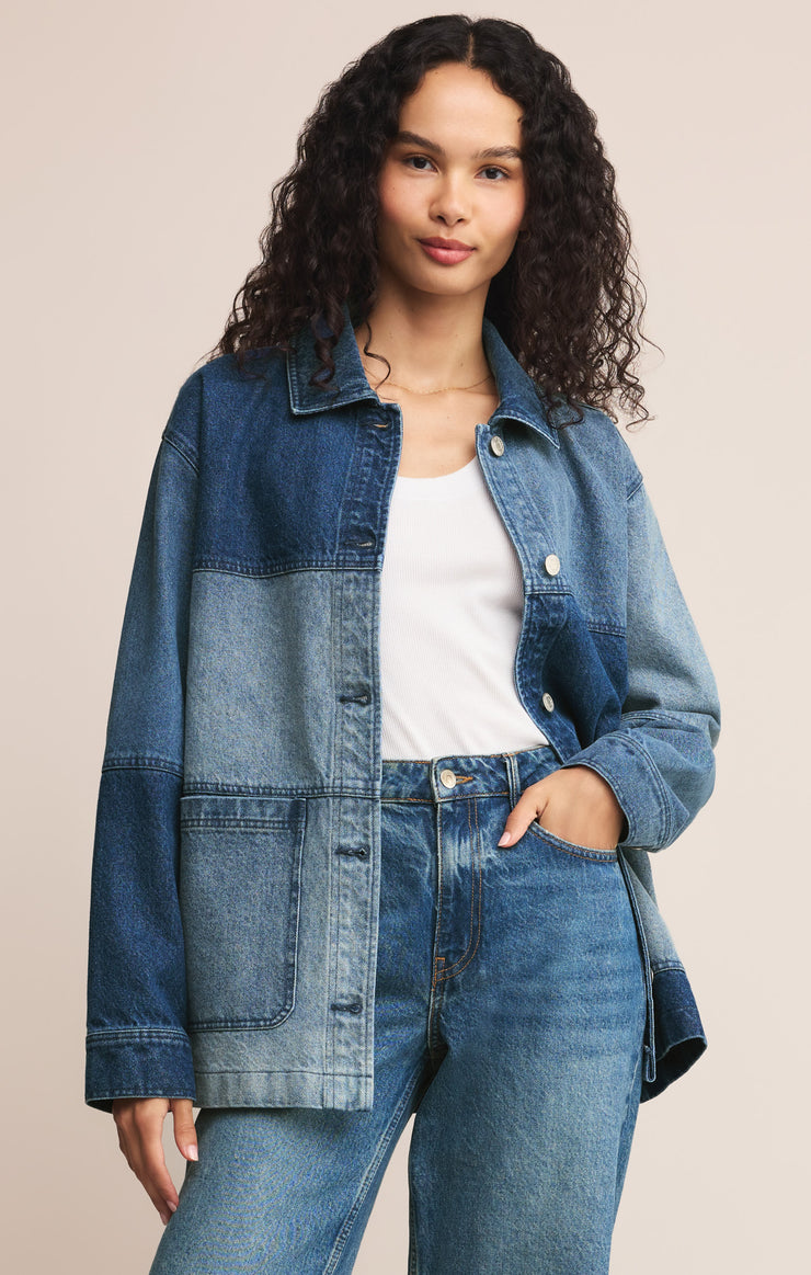 Jackets On The Road Color Block Chore Jacket Mixed Indigo