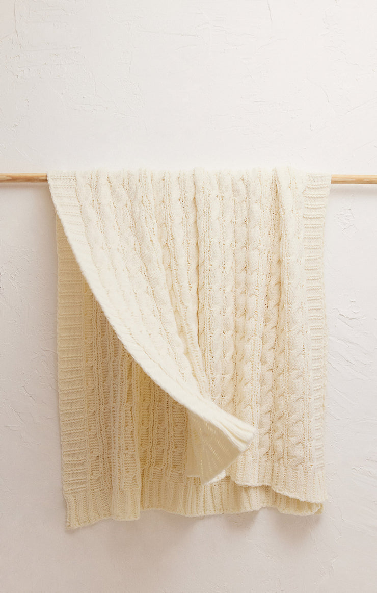 Accessories Plush Cable Knit Blanket Bone