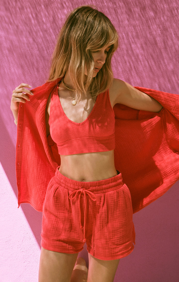 Tops V-Neck Rib Tank Bra Blood Orange