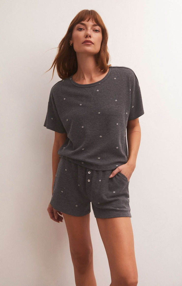Tops Cozy Days Star Thermal Tee Heather Black