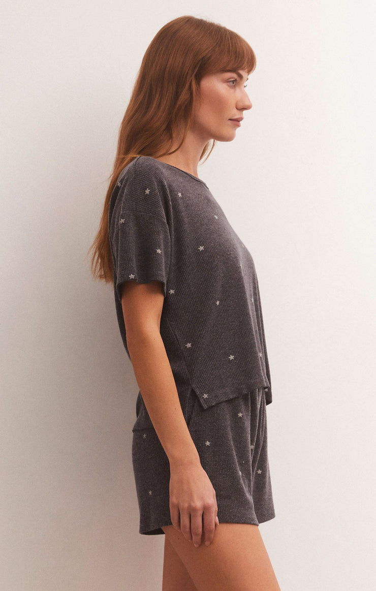 Tops Cozy Days Star Thermal Tee Heather Black