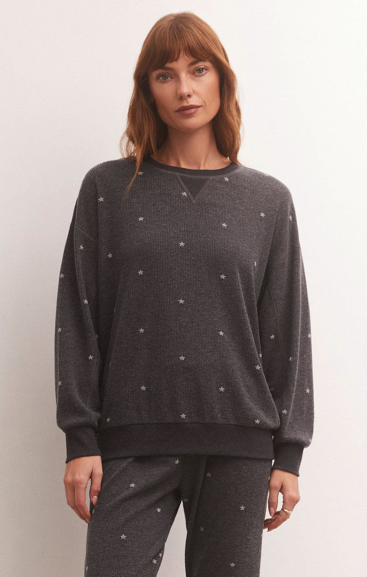 Tops Cozy Days Star Thermal Sweatshirt Heather Black