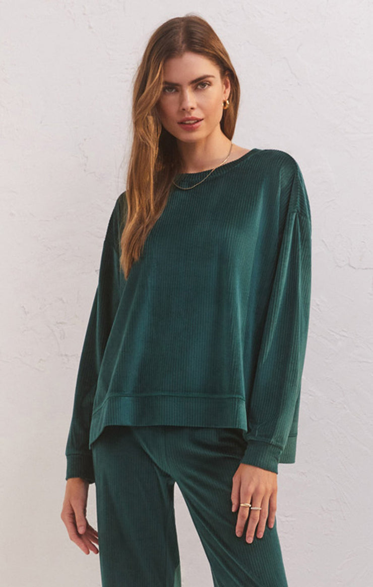 Tops Night In Velour LS Top Rich Pine