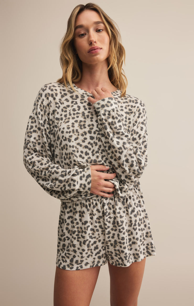 Tops Luxe Leopard Long Sleeve Top Champagne