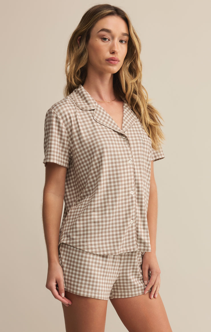Tops Amy Gingham Top Iced Coffee