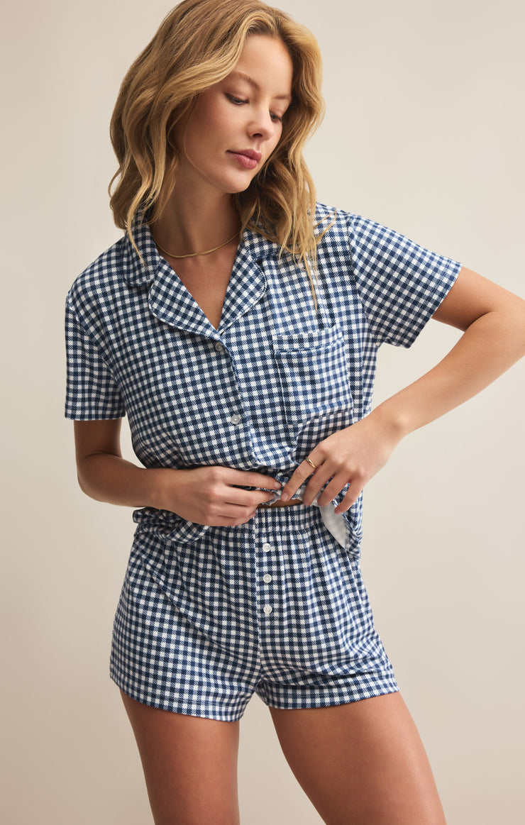 Tops Amy Gingham Top Yacht Blue