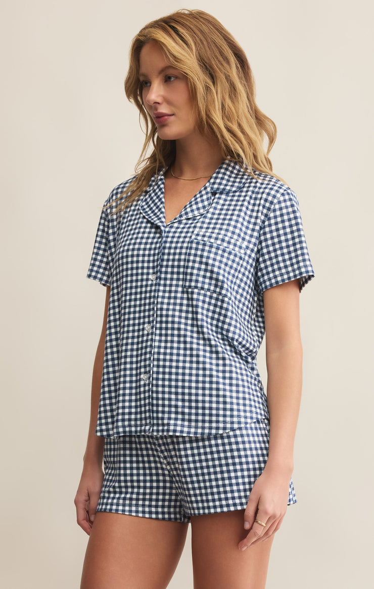 Tops Amy Gingham Top Yacht Blue