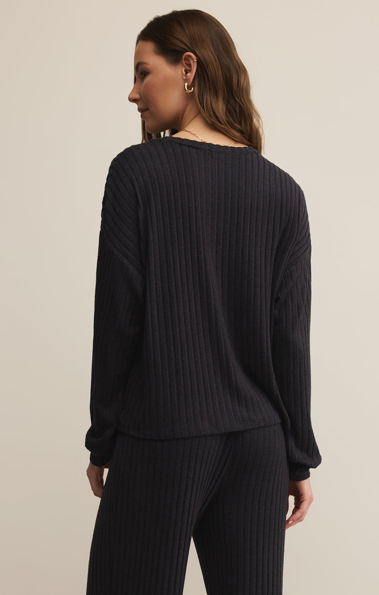Tops Daydream Rib Long Sleeve Top Black Sand