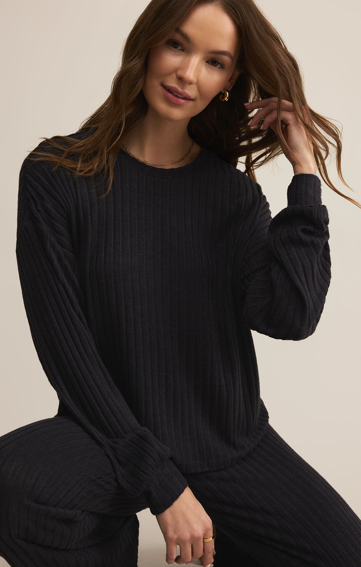 Tops Daydream Rib Long Sleeve Top Black Sand