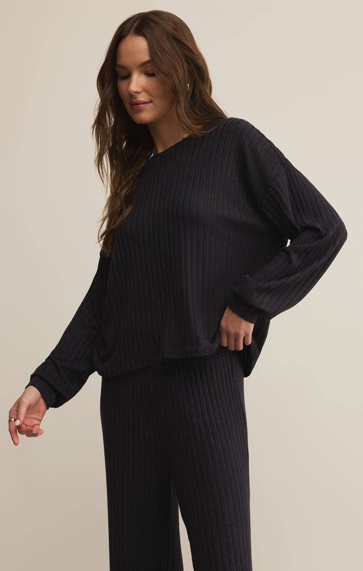 Tops Daydream Rib Long Sleeve Top Black Sand