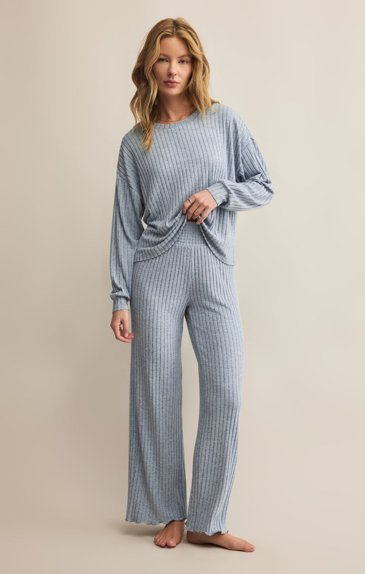 Tops Daydream Rib Long Sleeve Top Light Denim