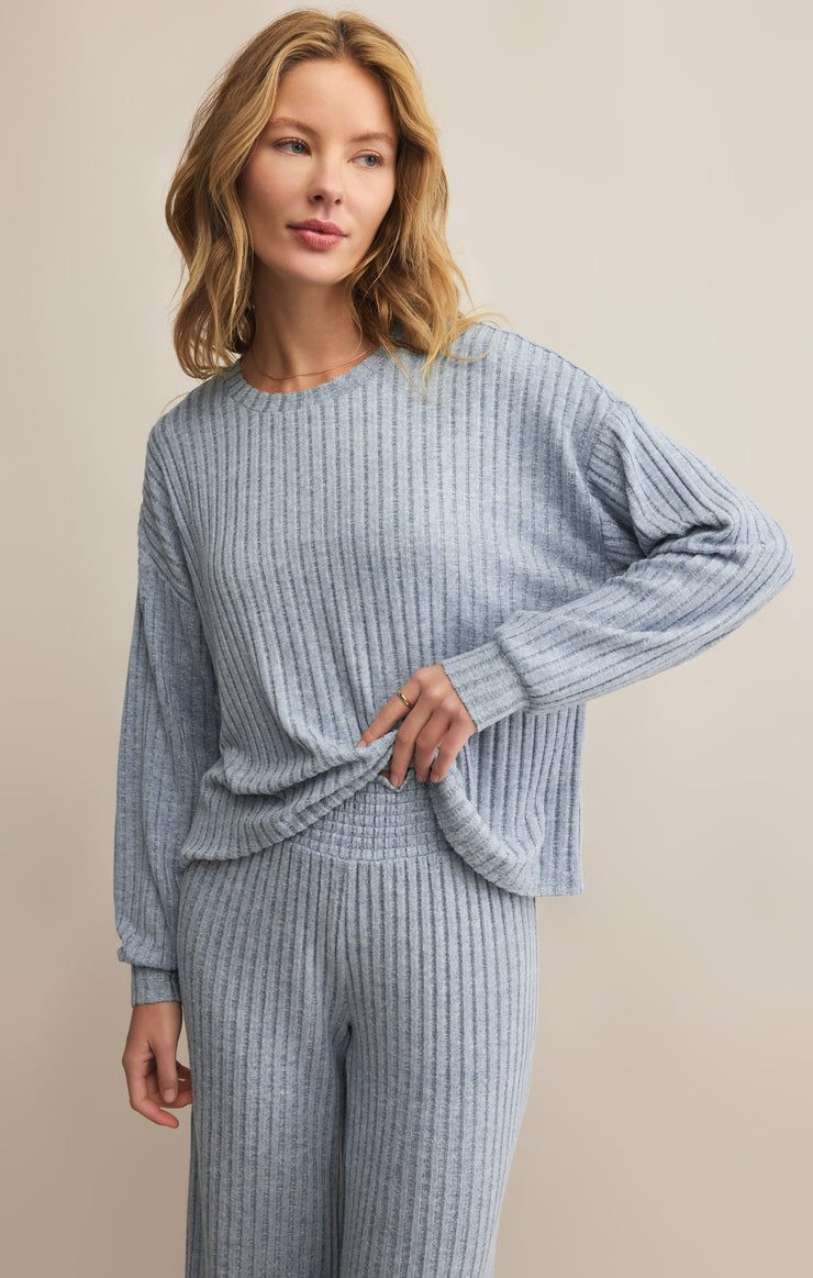 Tops Daydream Rib Long Sleeve Top Light Denim