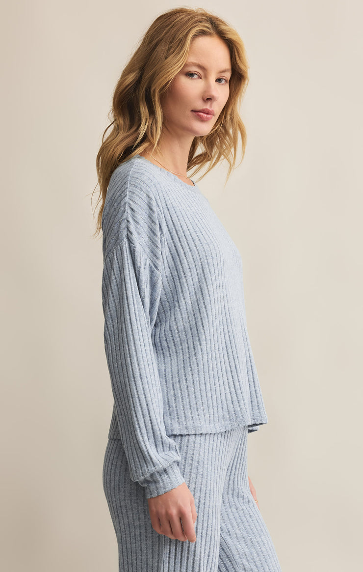Tops Daydream Rib Long Sleeve Top Light Denim