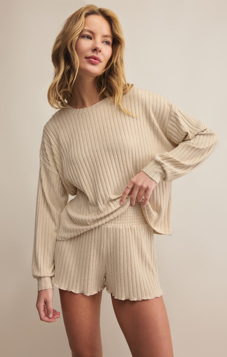 Tops Daydream Rib Long Sleeve Top Light Oatmeal Heather
