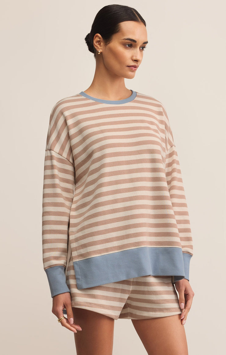 Tops Layer Up Stripe Sweatshirt Evening Sand