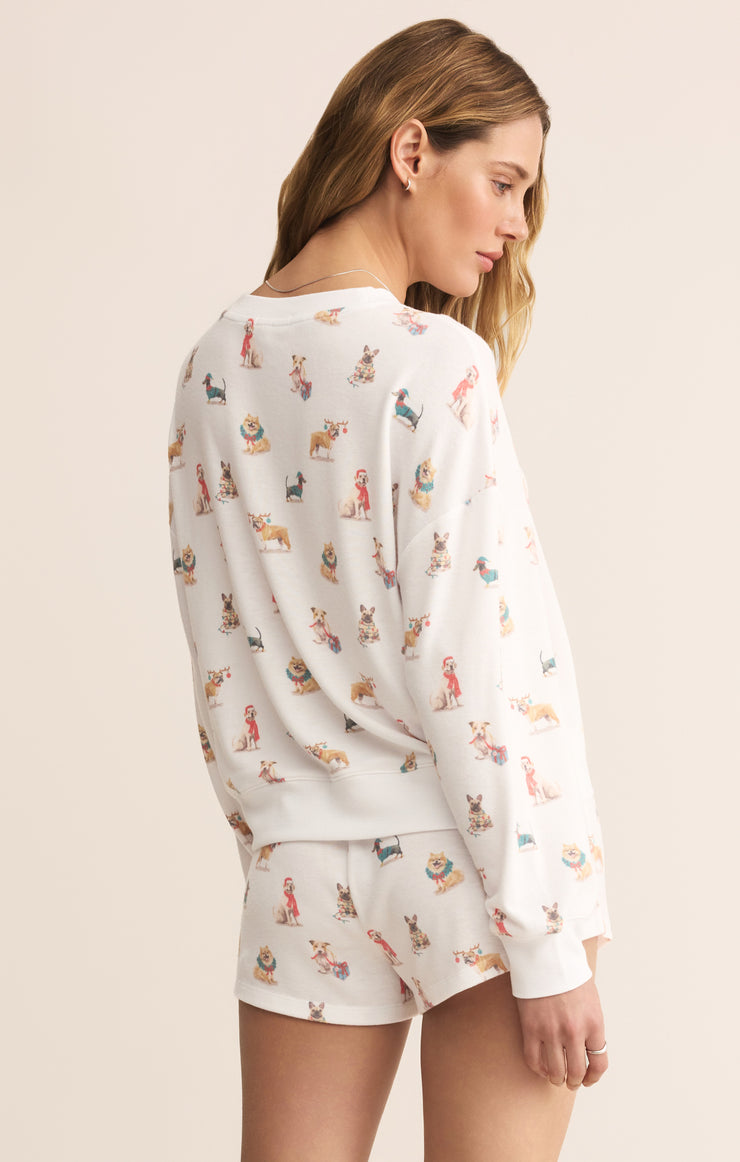 Tops Cozy Up Pup Long Sleeve Top White