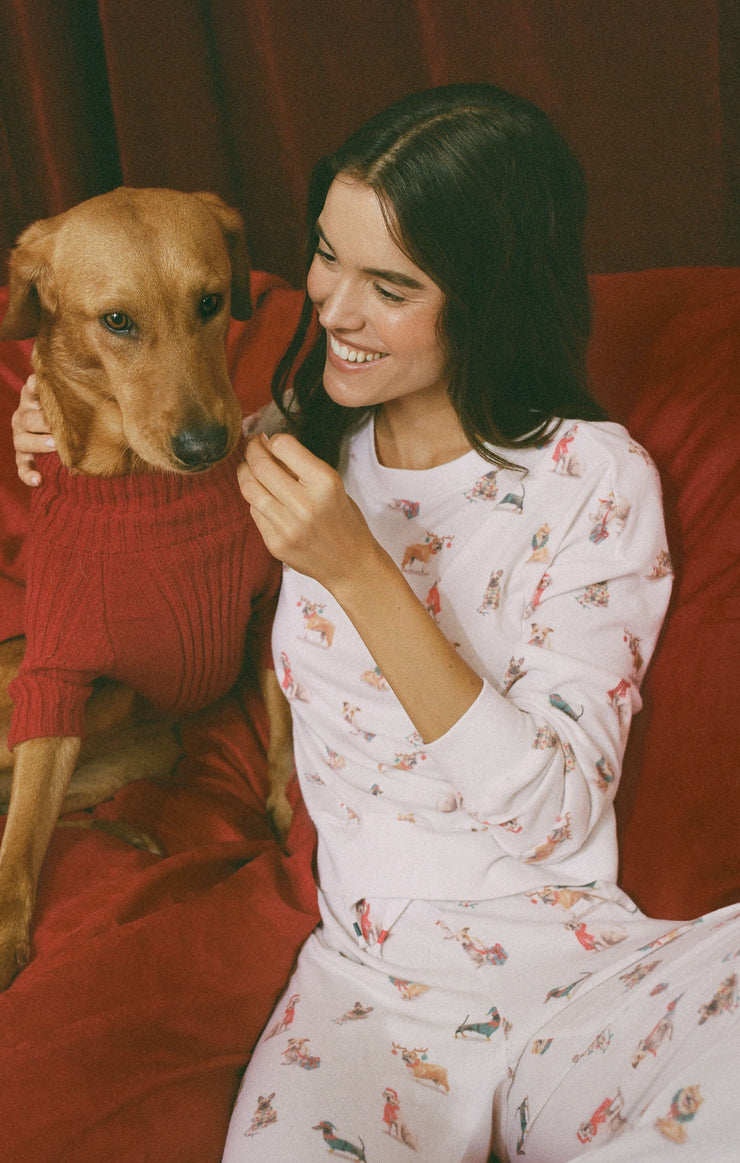 Tops Cozy Up Pup Long Sleeve Top White